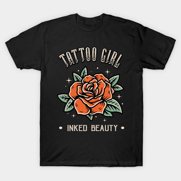 Tattoo Women Beauty Rose Girl Tattoo Art Style T-Shirt by Foxxy Merch